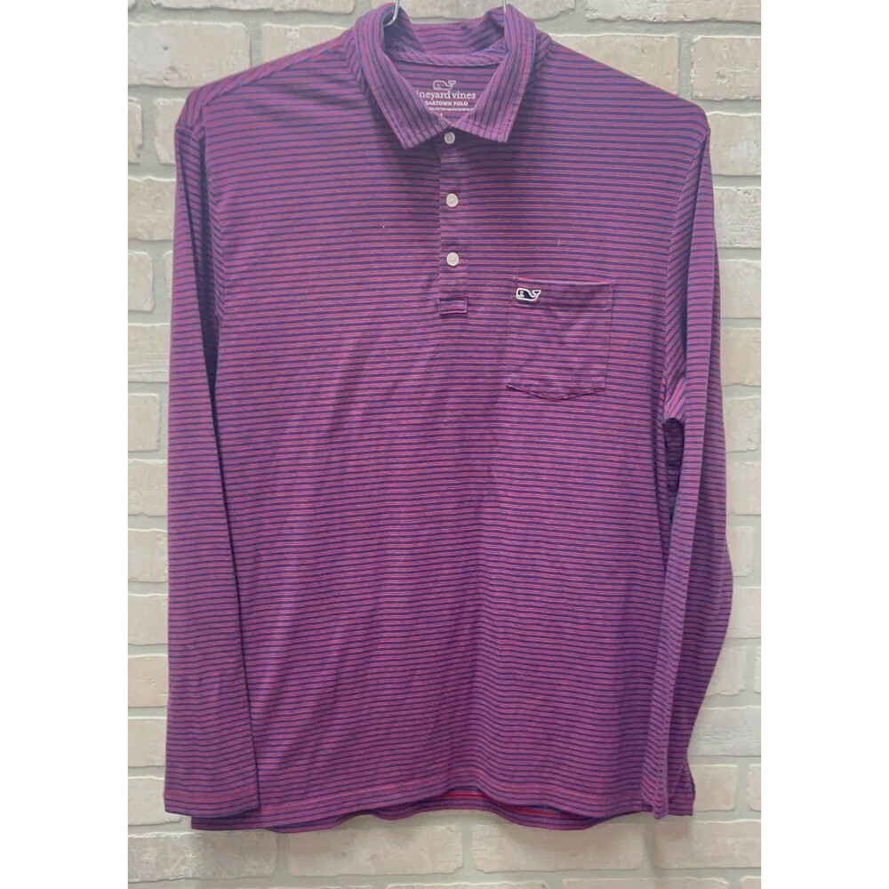 Vineyard vines long sleeve men’s shirt Sz L Purple stripe Edgartown polo preppy